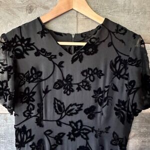 Vintage Floral‎ Velvet Burnout Midi Dress 6 Black Fairy Grunge Whimsigoth Event